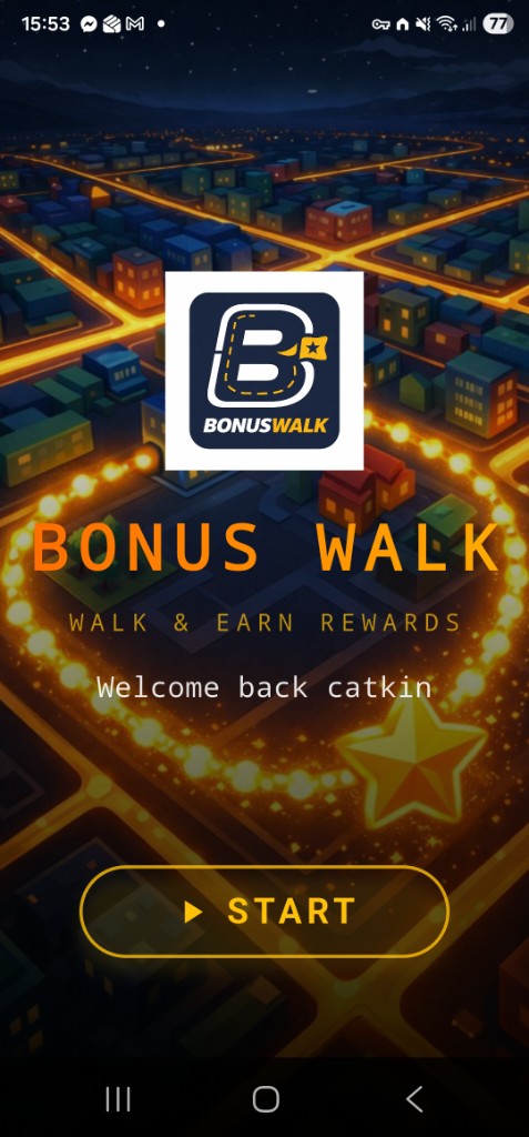 Bonus Walk home screen with Start button