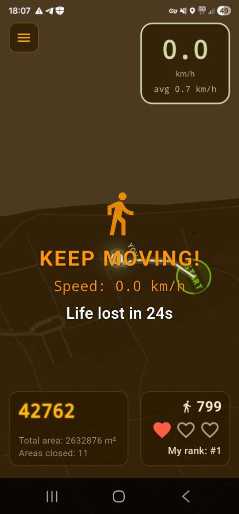 Keep Moving warning with countdown timer