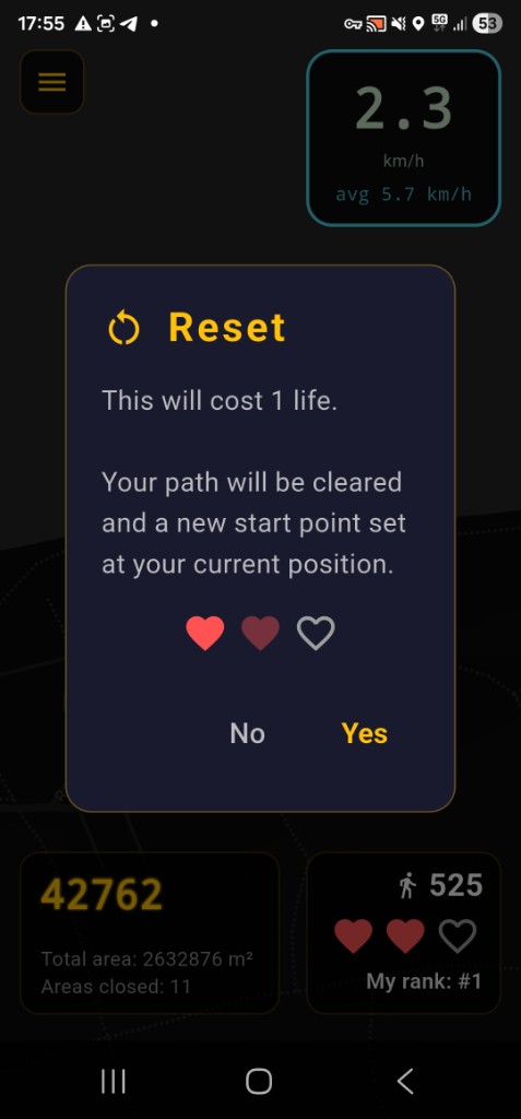 Reset dialog that costs one life to restart path