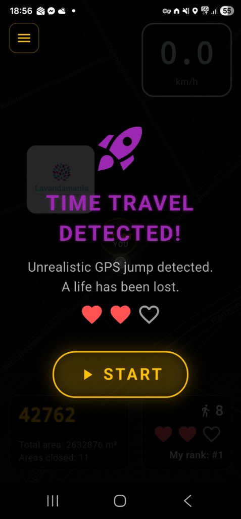 Time Travel Detected warning for unrealistic GPS jump