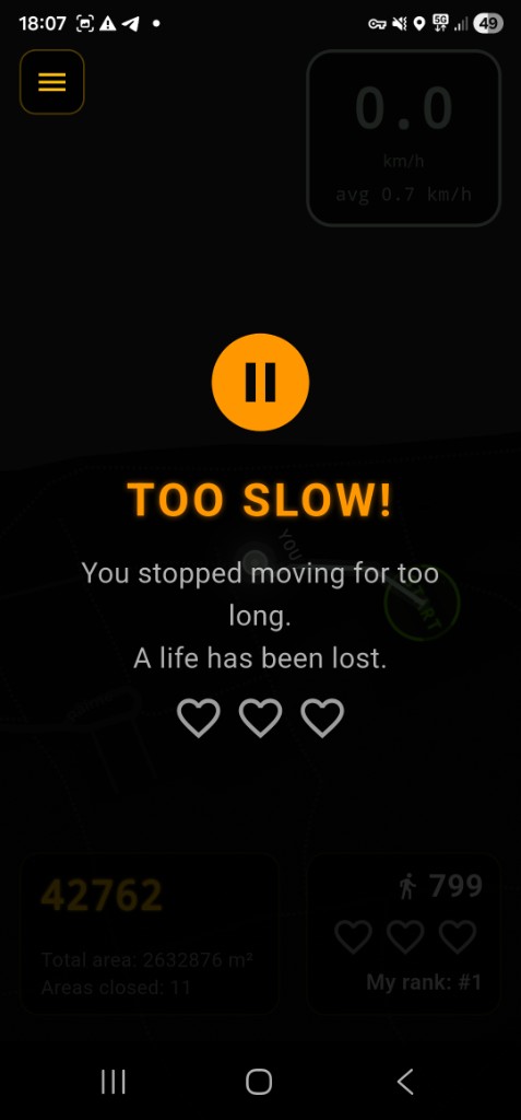 Too Slow warning when player stops moving